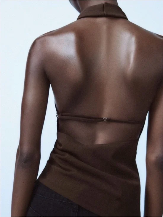 NWOT Zara Open Back Halter Top Brown - Picture 6 of 11